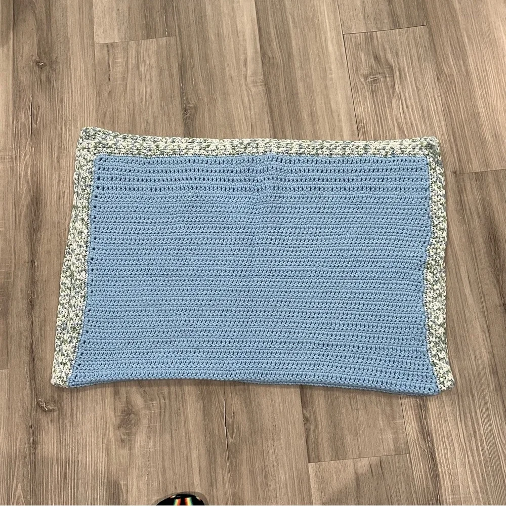 New Handmade Crochet Blue Blanket with Cute Variegated Border